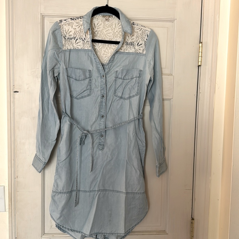 Holding horses denim and lace long sleeve dress